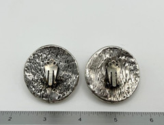 Vitg. 80s Huge RUNWAY 925 Sterling Silver Modernist Brutalist Clip On Earrings