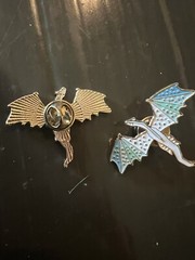 Orange Yellow White Lunar Mythical Dragon Enamel Pin Blue Green Lot Of 2