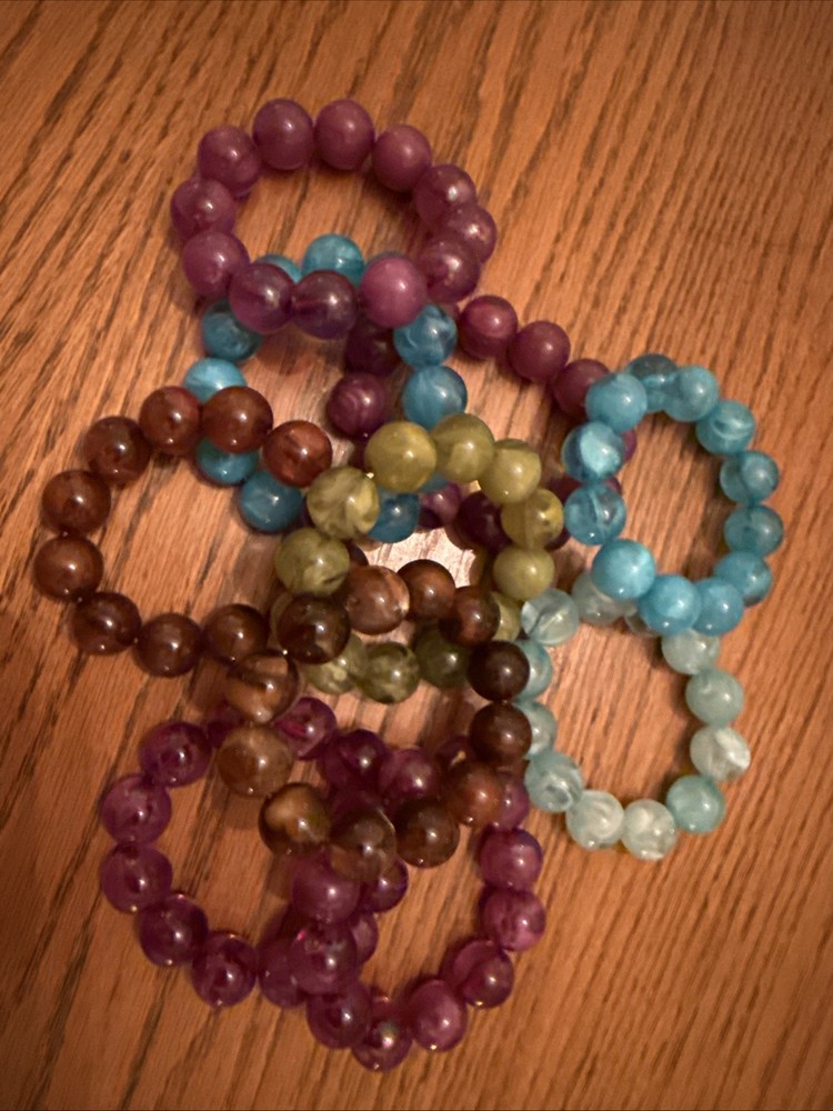 Vintage Lucite Bracelet Lot Marbled Plastic Stretch Bead Bracelets 10