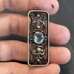 Stunning Antique Blue Glass Trombone Clasp Brooch Sterling Silver L2