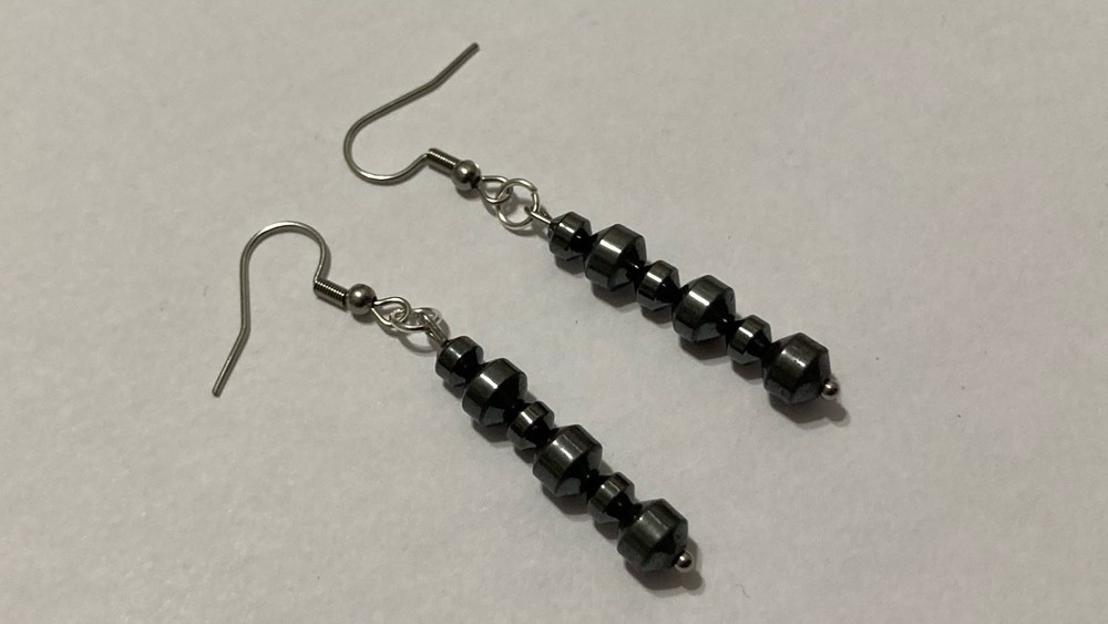 Hematite Beaded Artisan Fashion Metallic Silver Steel Hook Dangle Drop Earrings