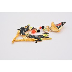 Lunch at The Ritz Vintage Halloween Pin Brooch Witch Hat Dangle Broom RARE Bin5B