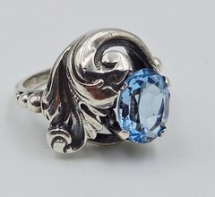 Cini Sterling Ring Acanthus Leaf Silver Vintage Blue Color