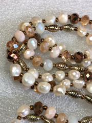 Cultured Freshwater Pearl Endless Strand Necklace Gold Bronze Crystal Beads 6018