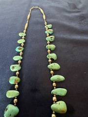 Vintage Southwest Faux Turquoise Tribal Silvertone Statement Necklace 26 in Hook