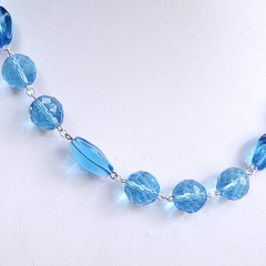 Blue Glass Necklace 20″ Vintage Glass Czech Beads Art Deco Style