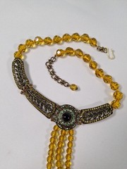 Stunning Art Deco Style LaVintage Necklace Faceted Glass Crystals Brass-tone