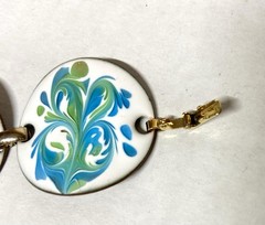 VINTAGE MCM- ENAMEL ON COPPER BRACELET- WHITE/BLUE/GREEN- SIGNED INGA