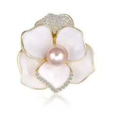 White Pearl Flower Austrian Crystal Rhinestone Women Pearl Brooch Jewelry