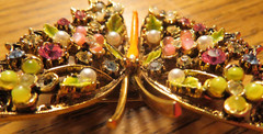 Vintage ART Arthur Pepper Butterfly Brooch Rhinestone Pearl Colorful Beauty