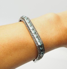Antique square shape Art Deco sterling silver and blue crystals bracelet