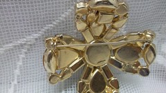 Vintage Amber Brown Topaz & Rhinestone Domed Flower Brooch Eisenberg ?