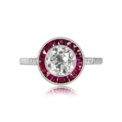 1.35Ct White Round Cut CZ & Red Baguette Antique Style Art Deco 925 Silver Ring