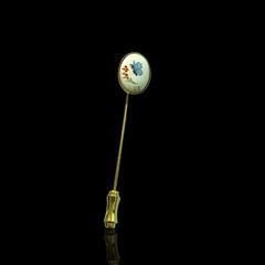 Vintage Gold Tone Hand Painted Flower Butterfly Stick Pin Garden Spring Floral