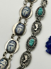 Vintage Scarab Bracelets Pharaoh Pendant Lapis Egyptian Revival Blue *READ*