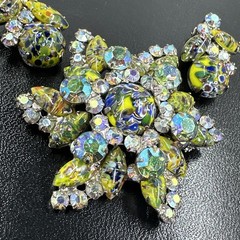 Juliana D&E Millefiori Harlequin AB Rhinestone Earring Set 2689 Brooch 3148 RARE