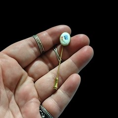 Vintage Gold Tone Hand Painted Flower Butterfly Stick Pin Garden Spring Floral