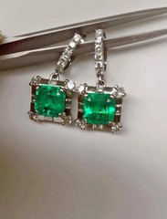 Art Deco 10.81CT Colombian Emerald Square Cut & White CZ Earrings Set For Girls.