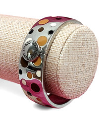 VTG MCM Cookie Lee Polka Dots On Chrome Hinged Cuff Statement Bracelet