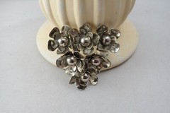 Vintage C Clamp Silver Plated Metal Flower Cluster Pin Brooch