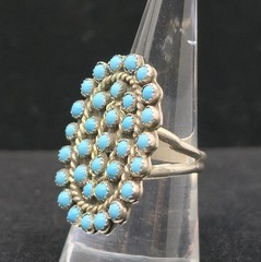 Vtg Native American Signed BB Petit Point Turquoise Sterling Silver Ring