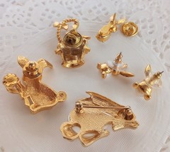 🐰 Lot #1 Vintage Now Bunny Rabbit Pin Brooch Earrings Marvella Avon Rhinestone