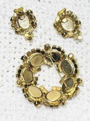 Vtg JULIANA Pink Cabochon Glass Rhinestones Earrings Flower Brooch Pin Set As Is
