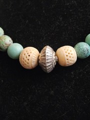 Vintage Tibetan Style Turquoise Necklace with Silver & Carved Bovine Bone Beads