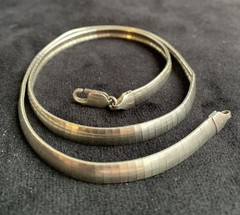 925 Italy Sterling Silver Flat Omega Chain Necklace 17″ 6mm 24g Choker Panel Lnk