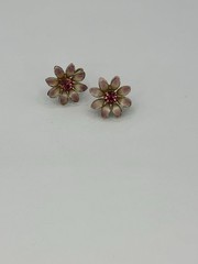 Vintage B.N. Signed Gold Tone Pink Enamel Pink Rhinestone Screw Back Earrings