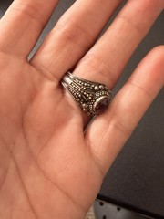 Vintage 925 Sterling Silver Red Glass Cabochon Statement Ring Size 8.5