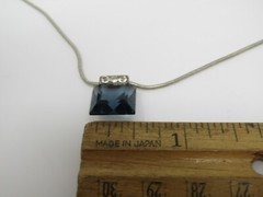 Vintage Square Blue Crystal Pendant Necklace Rhinestone Accent 18″ Snake Chain