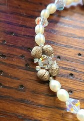 Vtg Faceted Aurora Borealis Crystal Bead Faux Pearl Sterling Clasp 17″ Necklace