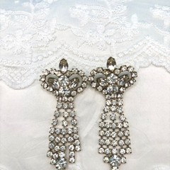 Vintage Rhinestone Dangle Earrings Silver Tone Clear Crystal Glam Party