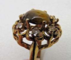 Vintage Uncas Mfg Co 14Kt HGE Electroplated Ladies Tiger Eye Size 6 Ring