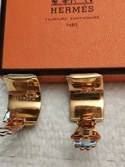 Hermes Nautical Clip On Earrings Gold Plated Cloisonne & Enamel Vintage