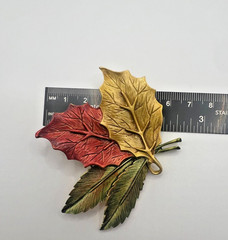 Vintage Tona Leaf Brooch Large 3” Fall Colors Leaves Autumn Enamel Statement Pin