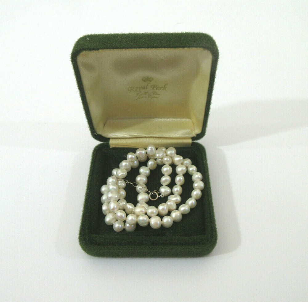 Vtg Irregular Pearl Beaded String Necklace w/ Sterling .925 Clasp 18” Length