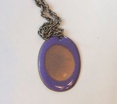 Enamel on Copper Pendant on 24 Inch Silver Tone Chain Necklace
