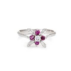 Diamond Ruby Star Ring Vintage 18k White Gold Estate Fine Cocktail Jewelry 6.25