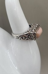 Vtg Pink Agate Sterling Silver 925 Size 6 Ross Simons Scrollwork Ring 6 Grams