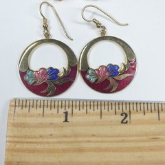 2 Pairs Enamel Earrings Vintage Floral 1980s 1990s Goldtone