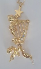 Kirk’s Folly Angel Harp Gold Tone Necklace 34 Inches Long, Pendant 2.5 Inches