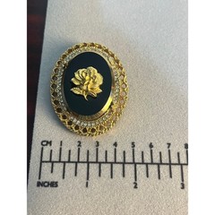 Vintage Black and Gold Toned Rose Brooch Pendant Whimsigoth Dark Romance
