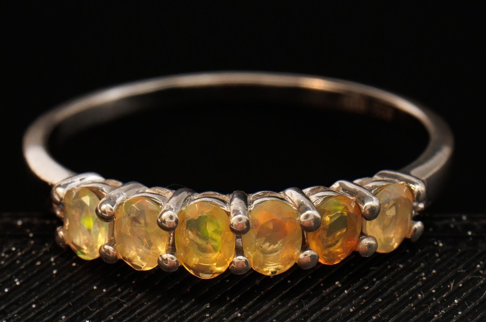 Size 11.75 Ethiopian Opal 6 Stone Thin Band Stacker Sterling Silver Ring S1067