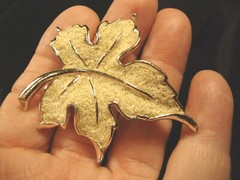 Leaf Shaped Clip Earrings & Brooch, Cream Color “Emmons” 3 Piece Set (195)