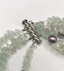 Elegant Sterling Silver 925 Clasp, Prehnite & Silver Pearl Accents 15” Necklace