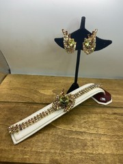 Vtg 1960s Watermelon Rivoli & Amber AB Rhinestone Bracelet & Earring Set