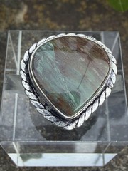 Green Brown Jasper Ring 6.5 Sterling Silver Twisted Rope Boho Southwestern