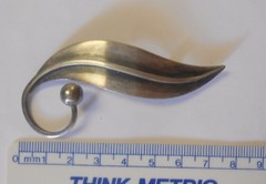 Modernist Delfino Taxco Sterling Silver Leaf Large 75 mm Brooch Pin Eagle Mark 3